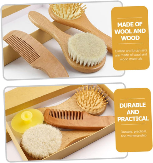 FUNNETOYU Set 4pcs Set Infant Hair Brush for Newborns Baby Hair Brush and Comb for Baby Shower