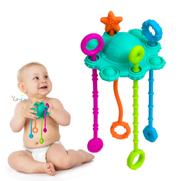 Montessori Pull String Toy - 100% Food Grade Silicone with Built-in Rattle Function (Spearmint)
