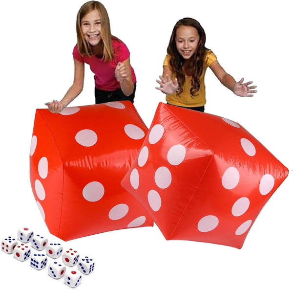 11.8" Jumbo Inflatable Dice - 2 Pack Outdoor Fun Giant Dice Set for Indoor/Outdoor Board Games, Ludo, Pool Party (Red)