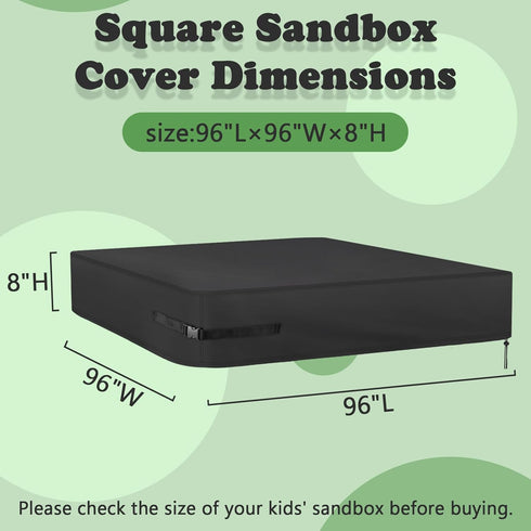 96" L96" W8" Kasla Sandbox Cover, Square Sandbox Cover Waterproof, Outdoor Toddler's Large Sand Box Covers for Sand