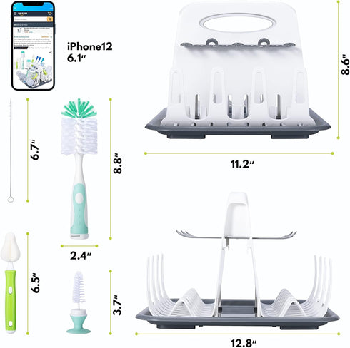 CAREBABYMORE 5pcs Countertop High Capacity Drying Rack with Brushes, Deluxe Drying Rack, Universal Drying Station, Baby