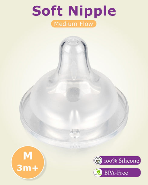 Bottle,3m+,Size 4 Count Baby Bottle Nipple for Gulicola Natural Glass M Soft Silicone Nipples,Meudim Flow