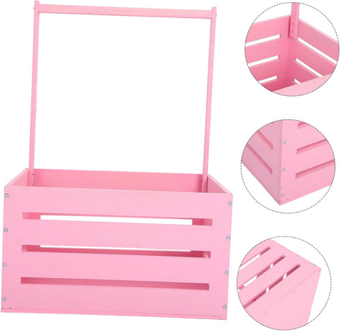 UPKOCH Wooden Storage Crate with Handle Versatile Organizer for Shower Newborns Dolls Pets Space Efficient Pink Storage