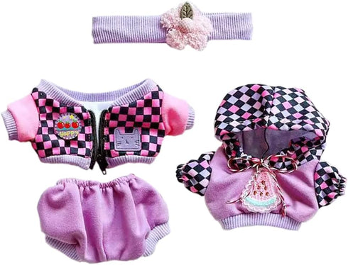 niannyyhouse 20cm Plush Doll Clothes Headband Hoodie Coat Pants Dress Up (Purple)