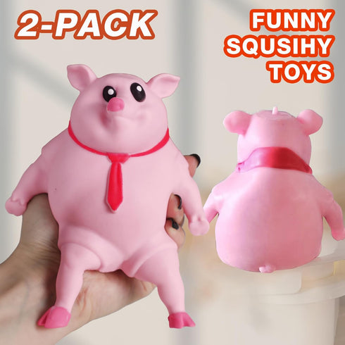 CHEROSIN 2Pack Cute Squishy Pig for Kids and Adults - of Sensory Stress Relief Pig Squeeze Toys to Anxiety, Funny