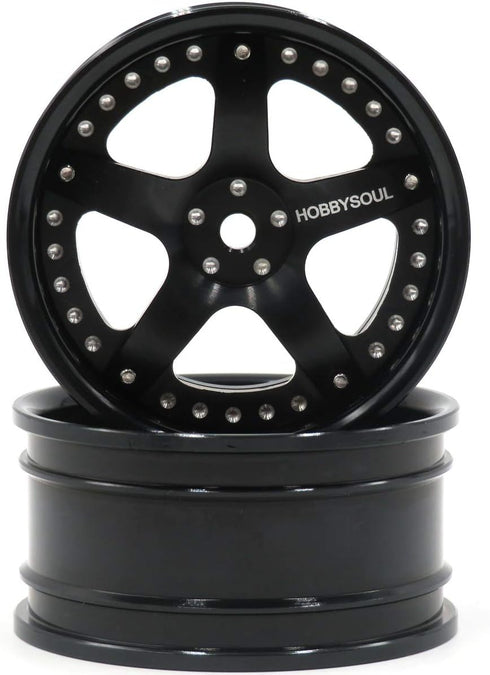 hobbysoul 2pcs RC 1/10 Aluminum Alloy Wheel Rims, Hex 12mm Adjustable Offset Black for 1:10 RC On Road Cars