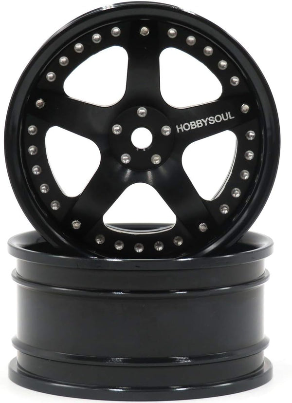 hobbysoul 2pcs RC 1/10 Aluminum Alloy Wheel Rims, Hex 12mm Adjustable Offset Black for 1:10 RC On Road Cars