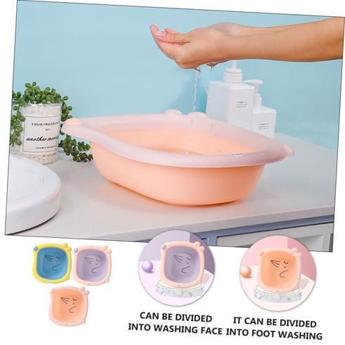 HOODANCOS 3pcs Set Face Bathtub Washbasin, Thickened Plastic Foldable Foot Basin with Cartoon Design, Portable Wash