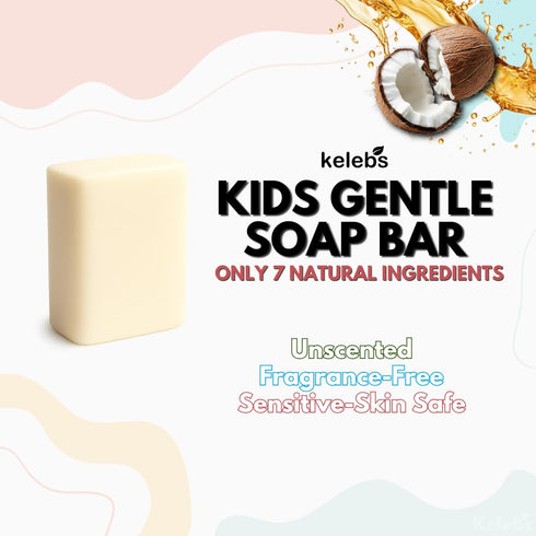 2-Pack 7 KELEBS Unscented Kids Soap Bar Organic & Gentle Trio Oil Body Wash for Children Soothes Dry & Delicate Skin