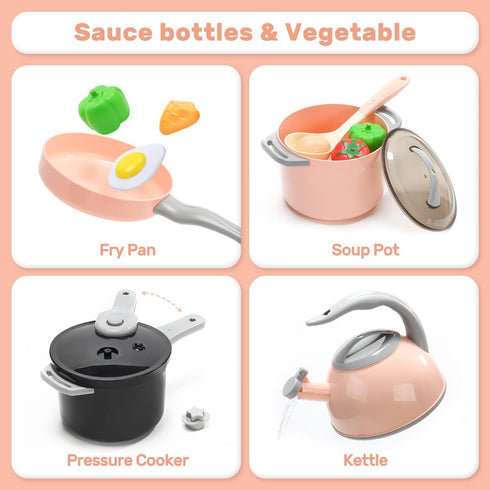 Set, Set Set CUTE STONE Play Kitchen Accessories Kids Cooking Toys with Play Pots and Pans, Electronic Induction