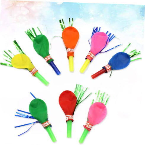 Toyvian Metallic Balloons, 100 Pcs Kids Playset, Musical Blow Outs Party Whistles Noisemaker for Children