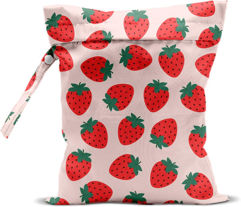 CSHVJ Strawberry Wet Bags 12x10 Inch, Summer Waterproof Travel Laundry Bags, Washable Reusable