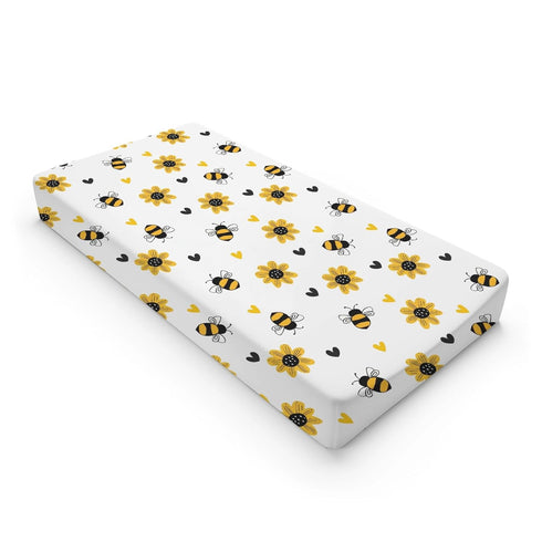 KuphiL10C Girls-16x32 Cartoon Bee Sunflowers Floral Hearts Pattern Baby Changing Pad Cover, Unisex Bee Nursery Diaper