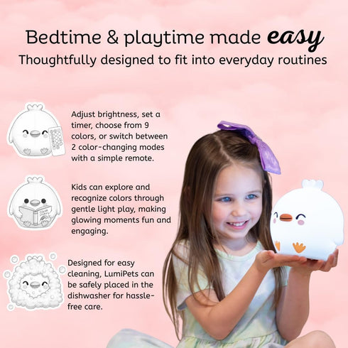 Lumipets Clara the Chick Squishy Silicone Night Light for Kids | Cute Night Light with Remote & Touch Control for Baby