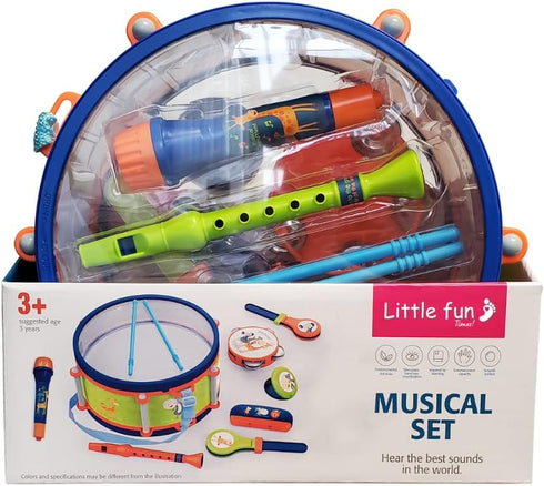 Set, 18 2 3 4 5 9 LITTLE FUN TIMES Toddler Musical Instruments Toys, Kids Drum Percussion, Harmonica, Maraca, Flute