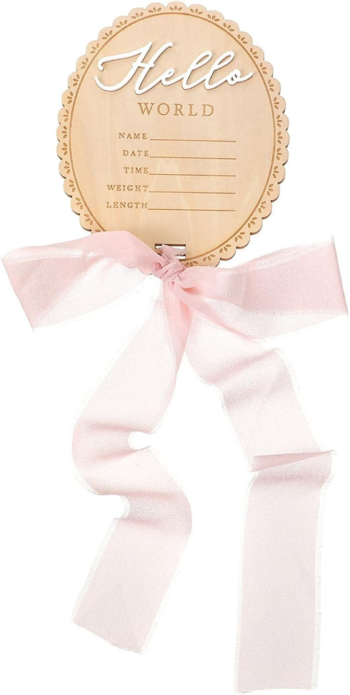 Matwsec Hello World Newborn Sign Baby Name Announcement Sign Bow Birth Announcement Signs