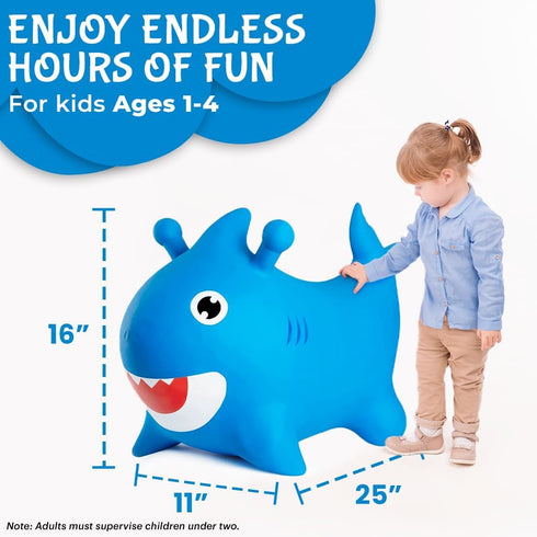 Blue Shark Bounce & Ride-on Inflatable Hopper - Toddler Toy with Pump for Fun Playtime