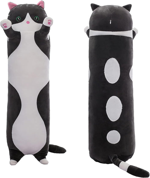 Long Cat Plush Pillow - Black Cat Stuffed Animals Soft Plushies Kawaii Kitten Toy for Kids Girlfriend (Black, 43.3Inch)