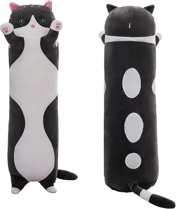 Long Cat Plush Pillow - Black Cat Body Pillow, Soft Plushies Kawaii Stuffed Kitten Toy for Kids and Girlfriend (Black,