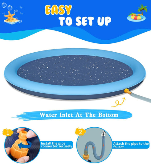 moinmoly 67" Summer Dog Splash Pad, Non-Slip Thickened Sprinkler Pool, Outdoor Pet Water Play Mat, Splash Pad for Dogs