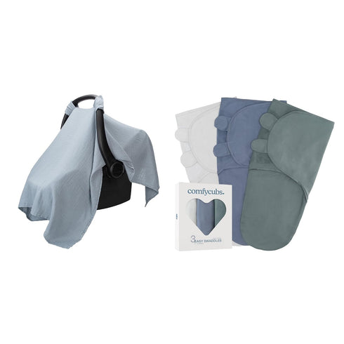 Comfy Cubs Baby Car Seat Cover and Easy Swaddle Blanket Bundled (Small,