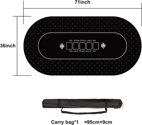 YUZPKRSI 70 x 35 Inch Poker Mat, 8 Players Texas Hold'em Poker Rubber Mat with Carrying Bag for Poker Games