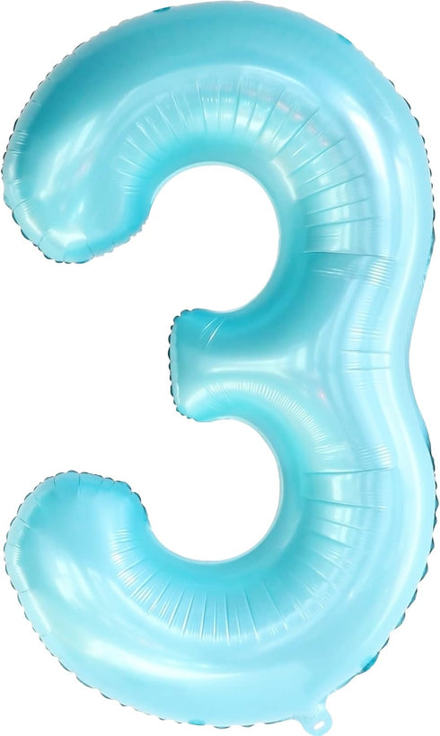 KatchOn Giant Light Blue Number 3 Balloon, 40 Inch, 3rd Birthday Decorations, Baby Shark Theme