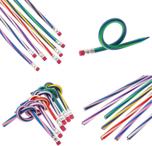35 PCS Colorful Flexible Soft Bendable Pencil with Eraser, Magic Striped Pencil for Children and Students, Valentine's
