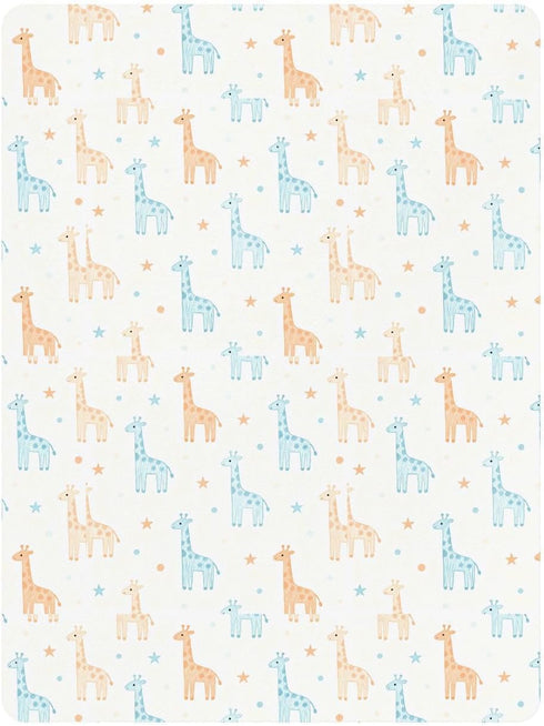 miaozhen 1 Pack 52x28 Cotton Baby Crib Sheets Ultra Soft Blue and Orange Simplified-line Giraffe Playard Mattress