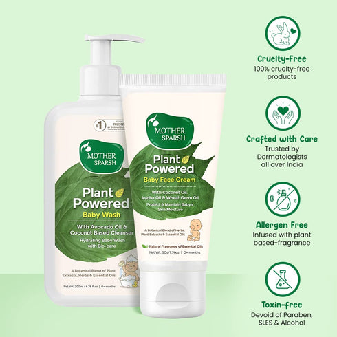 Mother Sparsh 200 ml 50g Plant Powered Natural Baby Wash, + Plant Powered Natural Baby face Cream