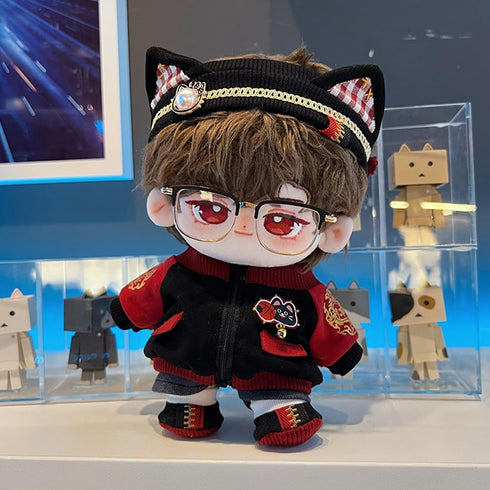 niannyyhouse 20cm Plush Doll Clothes, Red Flame Set with Headwear Coat Pants Shoes Soft Stuffed Plush Toy Dress Up