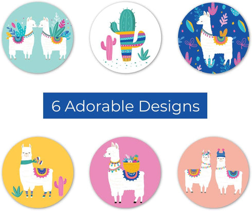250 Llama Party Stickers - 1.5" Vibrant Desert Event Decals, 6 Colorful Alpaca Designs, Made in The USA