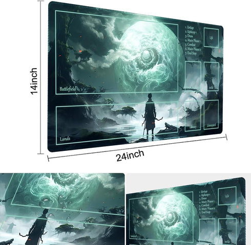 MTG Playmat 24x14in - Free Storage Bags, Non-Slip Backing, Ideal for Card Game Enthusiasts (with Zone)