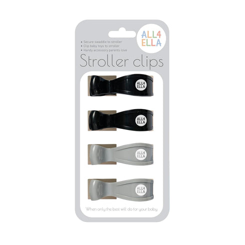 Baby Blanket Stroller Clips (4 Pack), Australian Baby Gear Pram Attachment, Hooks Muslin to Stroller (Black/Grey)