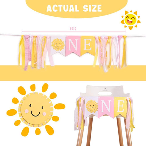 WAHAWU 1st Sunshine Highchair Banner - Girl Birthday Banner, One in the Sun Birthday, Photo Decoration Props