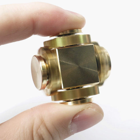 Fidget Cube Spinner - Linkage 4 Gears Figity Spin Finger Games, Metal Brass with Smooth Bearings, Small Premium Toy