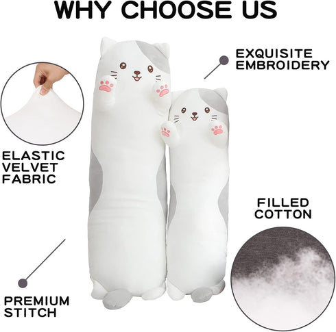 36" Dalmao Cat Stuffed Animal, Soft Long Pillow Cute Cartoon Kitten Plush Body Pillow, Giant Large Big Jumbo Cat