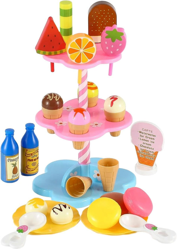 PowerTRC 22 Pcs Sweet Treats Ice Cream & Desserts Tower Playset for Kids' Adventures