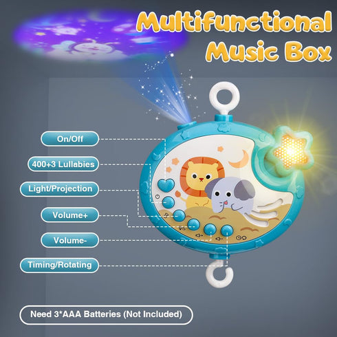 Projection,400 Mini Tudou Crib Mobile with Music and Lights,Baby Mobile for Crib with Hanging Rotating Rattle Toy,Star
