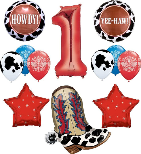 1st Birthday Cowboy Boots Howdy Party Balloons, Decoration Supplies for Western Rodeo Theme