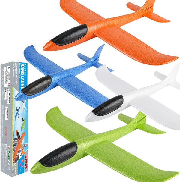 BooTaa 4 Pack Airplane/Flying Toys, 17.5" Large Throwing Foam Plane/Gliders, Birthday Gifts for Kids 3-12 Years,