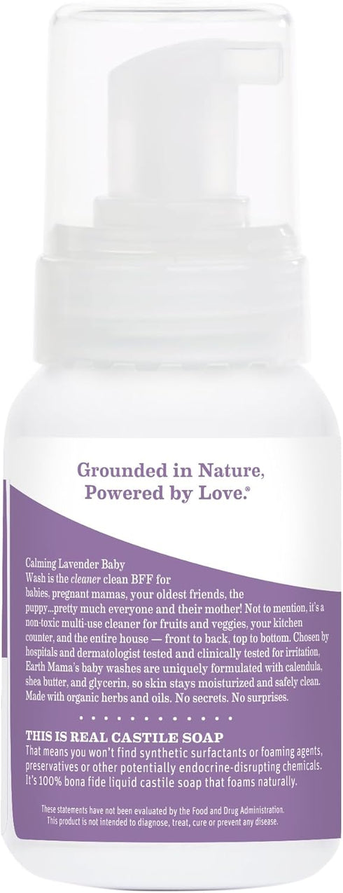 Earth Mama 5.3 Oz Calming Lavender Baby Wash Liquid Foaming Hand Soap, Organic All-Purpose Lavender Body Wash