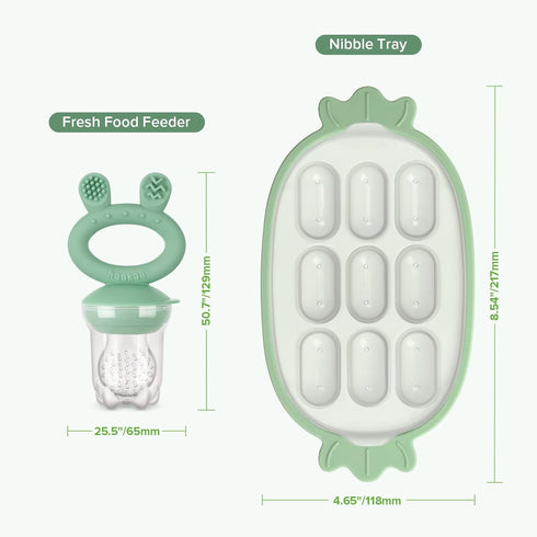Haakaa Baby Fruit Food Feeder & Silicone Freezer Nibble Tray Combo - Breastmilk Popsicle Mold for Baby Cooling Relief
