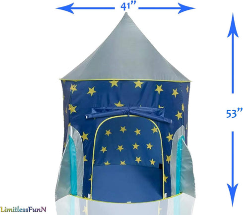 LimitlessFunN Rocket Ship Pop Up Kids Play Tent - Indoor Castle Playhouse with Star Lights & Carrying Case