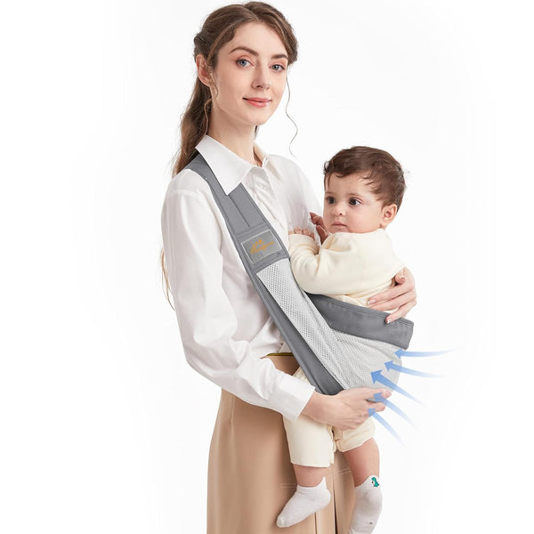 Baby Sling Carrier, Cotton and 3D Breathable Mesh, Ergonomically Adjustable Baby Carrier