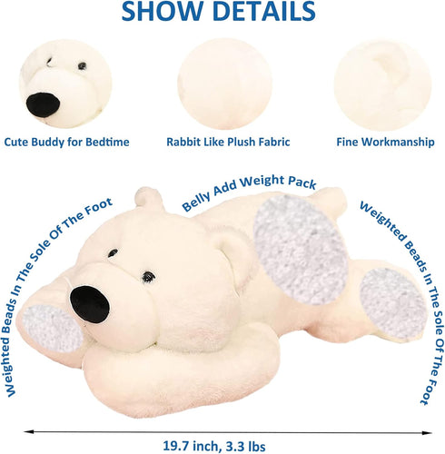 19.7" Weighted Stuffed Bear Toy, 3.3lbs Cute White Plush Pillow