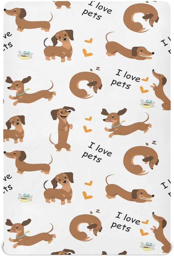 vvfelixl Crib Sheets for Boys Girl Dachshund Dogs Breathable Mini Crib Mattress
