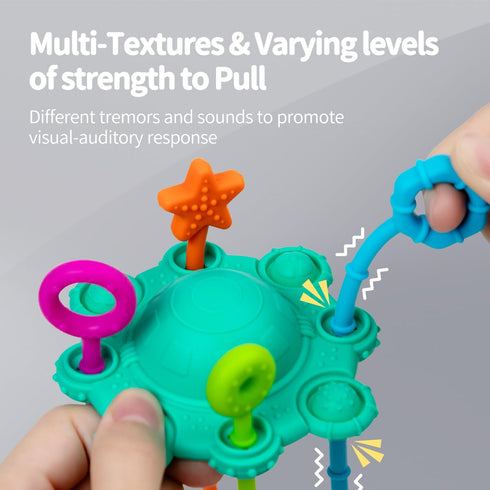 Montessori Pull String Toy - 100% Food Grade Silicone with Built-in Rattle Function (Spearmint)