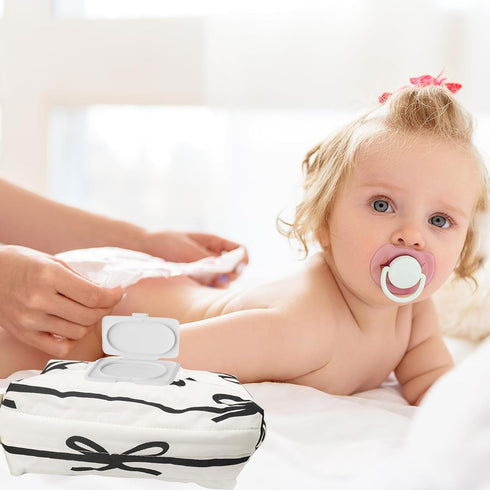 GadgetNova Reusable Bow Baby Wipes Dispenser - Portable Wet Tissue Storage Bag for Travel, Refillable Diaper Wipe