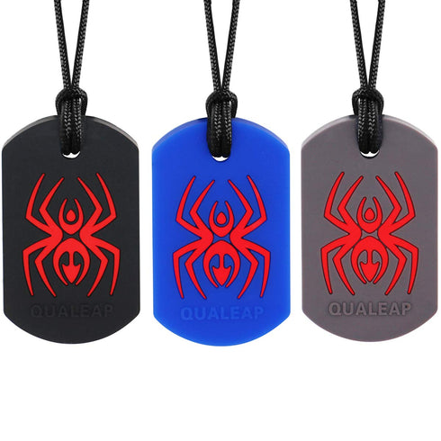 Xtra Tough Spider Sensory Chew Necklace for Kids - 3 Pack Chewing Teething Necklace for Autism Sensory Chewer